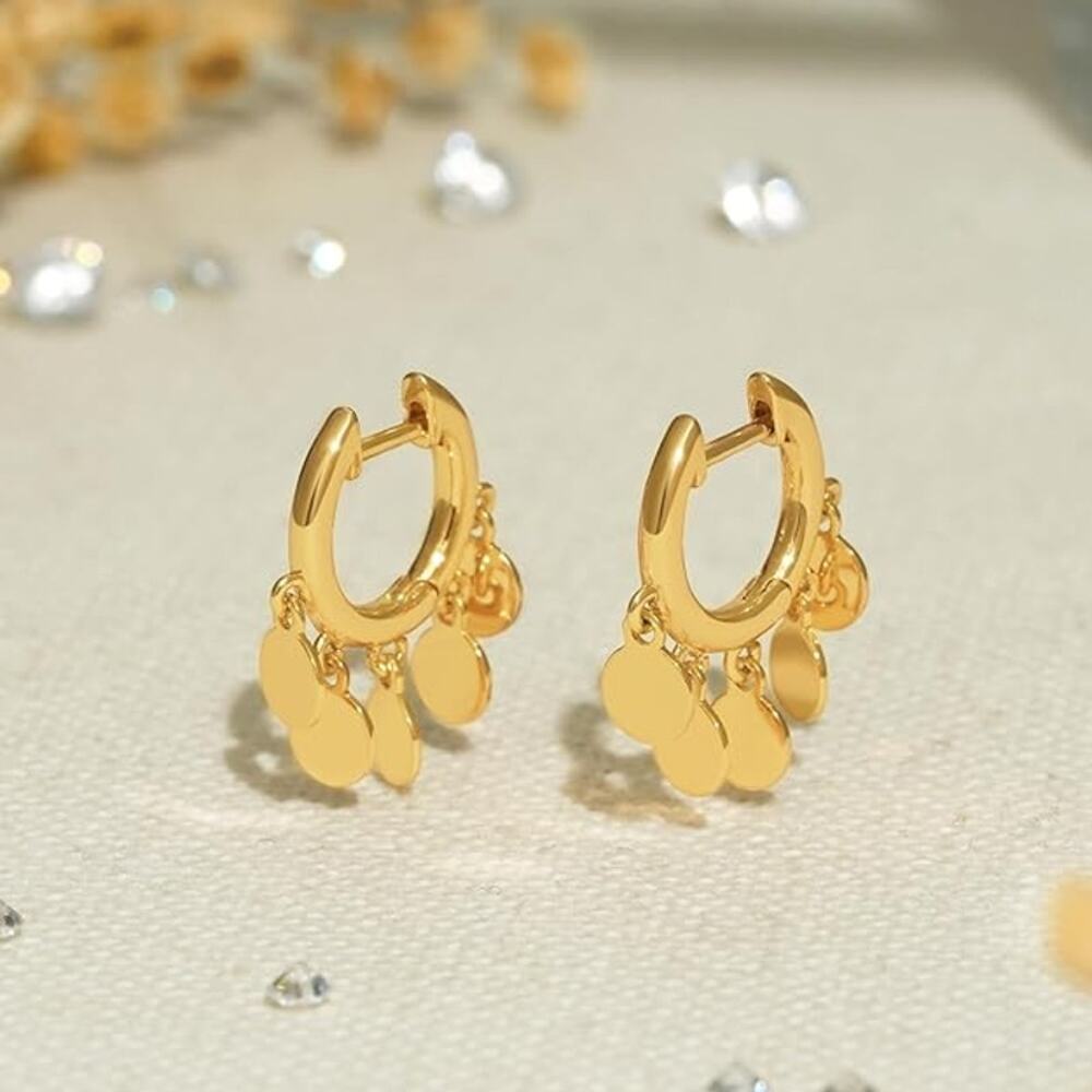 14k Gold Dangle Huggie Hoop Earrings for Women - Picture 3 of 5
